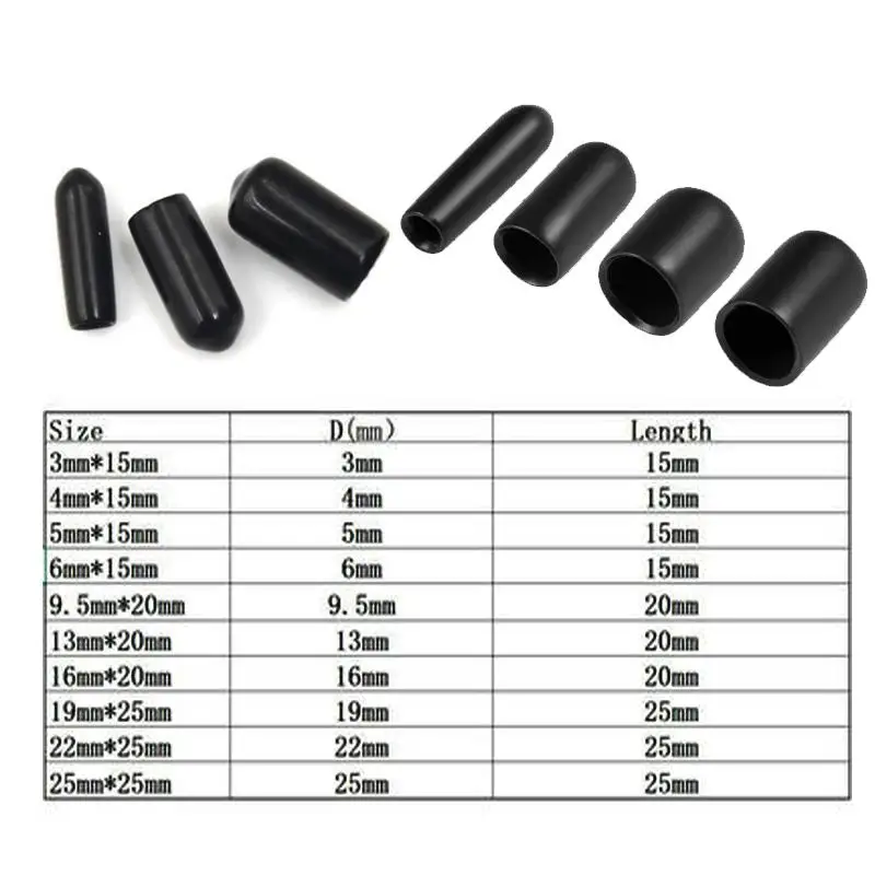 5-50pcs rubber end caps, vinyl end caps with black and red screws, bolts, screws, rubber thread protectors, safety covers