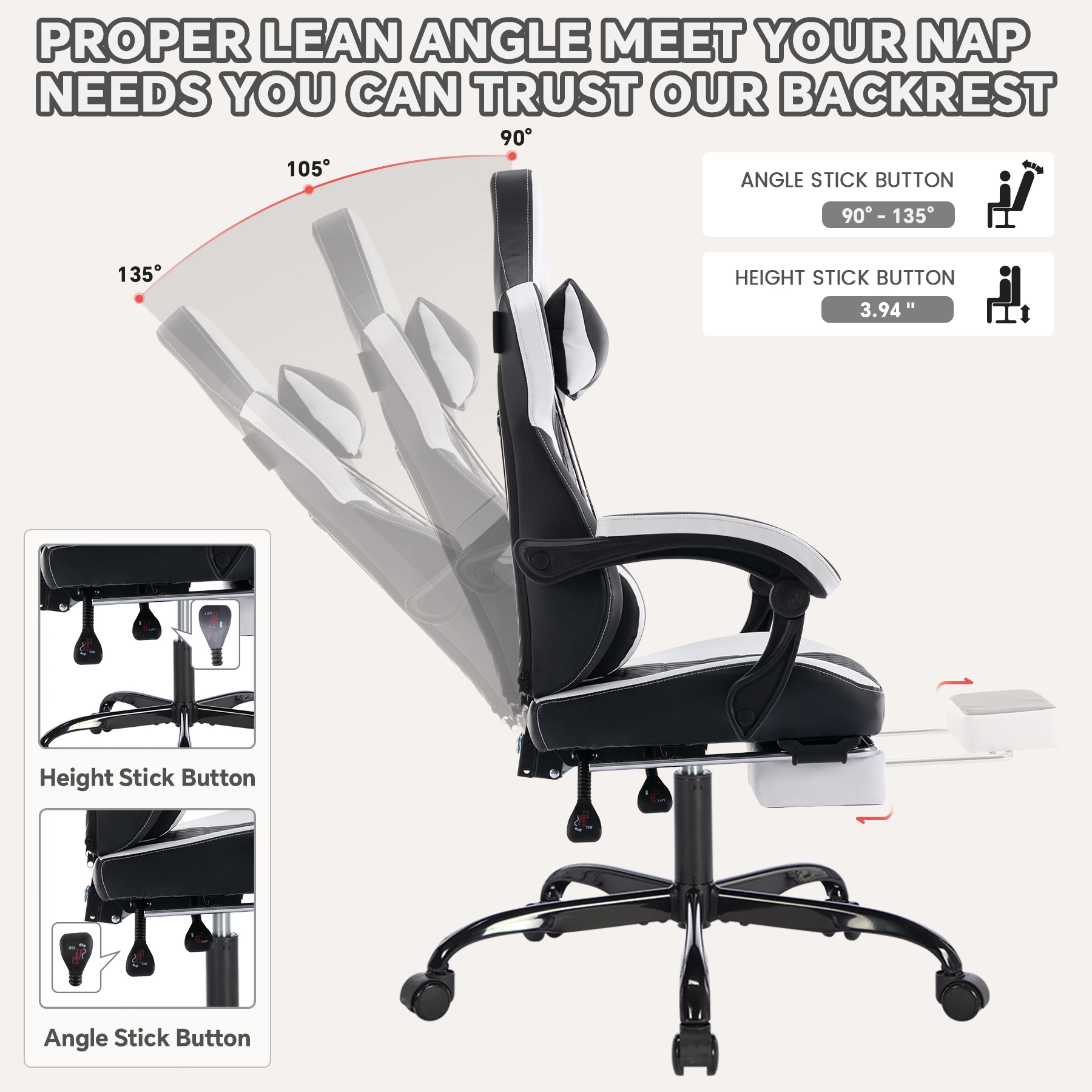 High Back Gaming Chairs PVC Leather Ergonomic Office Gamer Chair Headrest Lumbar Support Racing Style Video Gaming Chair