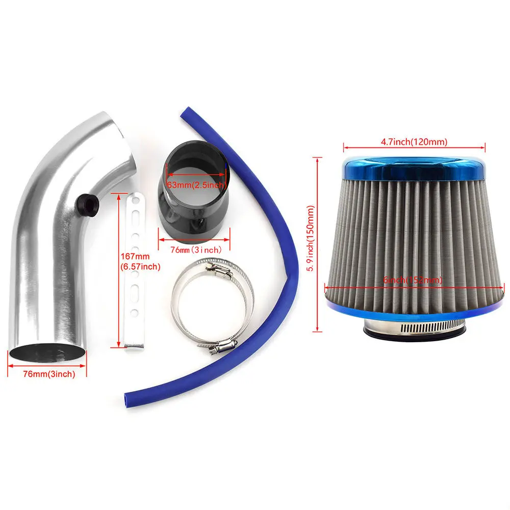 Automotive General Purpose Modified Intake Pipe High Flow Air Filter Kit Stainless Steel