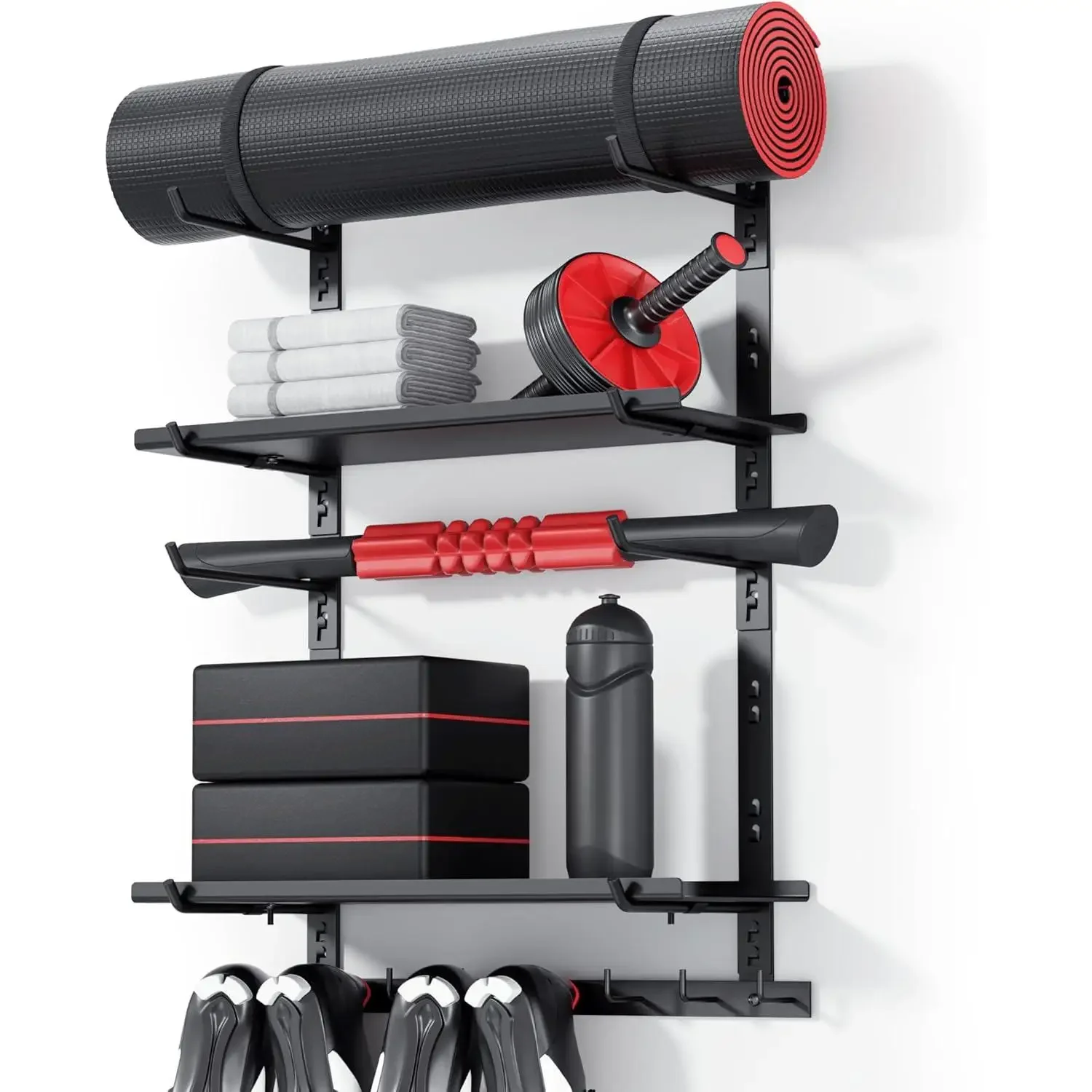 Nur W_Home Gym-Aufbewahrungsregal, verstellbarer Organizer für Fitnessgeräte zur Wandmontage mit 2 Brettern, Yogamattenhalter