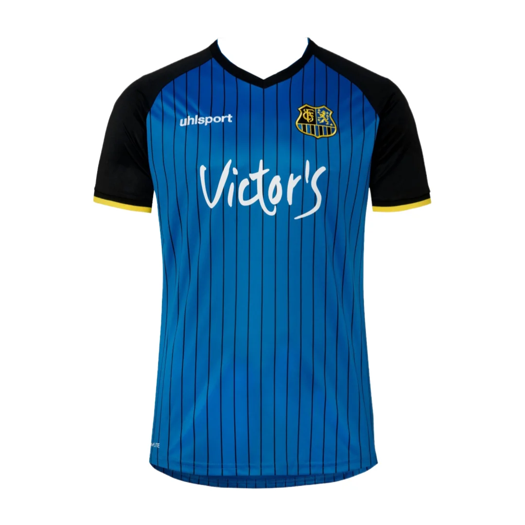 New Saarbrücken Football Jersey Blue Black Vertical Stripes V Neck Short Sleeve Football Shirt Breathable Sports Family Matching