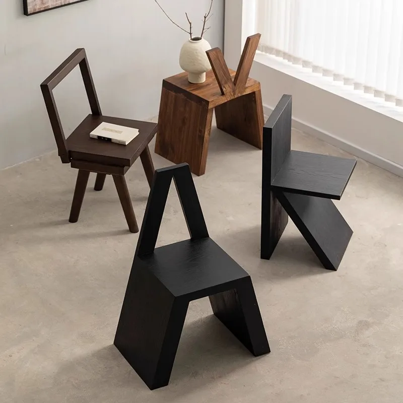 Solid wood back chair  Balcony casual folding chair Home shoe change stool Tea room Tea single chair