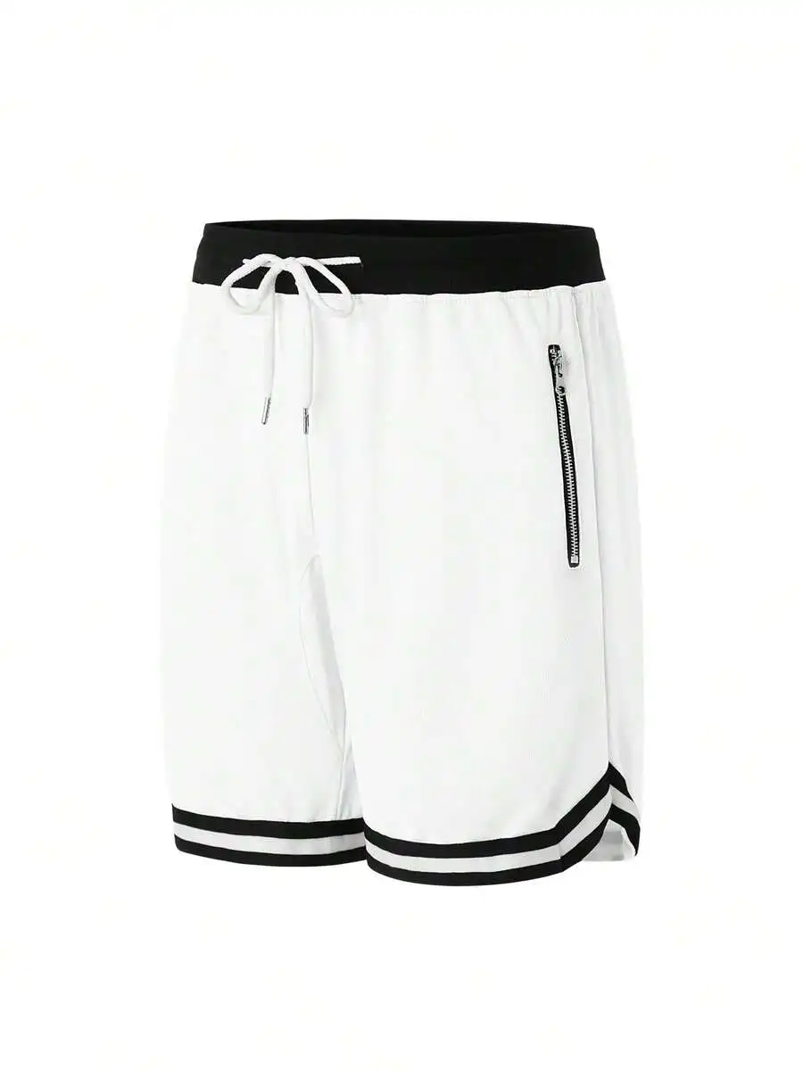 4-Piece Men's Casual Sports Shorts, Basketball Pants With Zippered Pockets And Drawstring Waistband