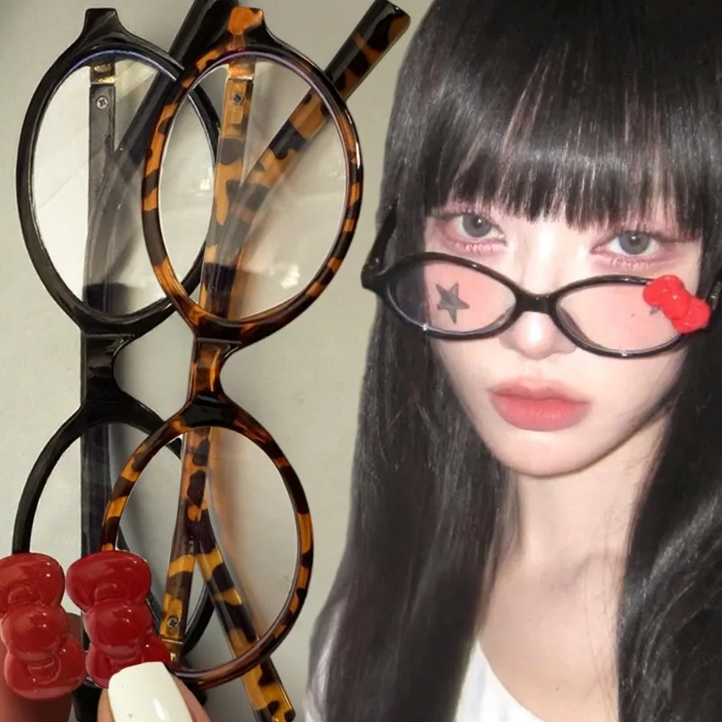 

Retro Y2K Leopard Bowknot Glasses Women Cute Red Bowknot Eyewear Girls Trendy Fashion Anti-Blue Light Eyeglasses Party Gifts