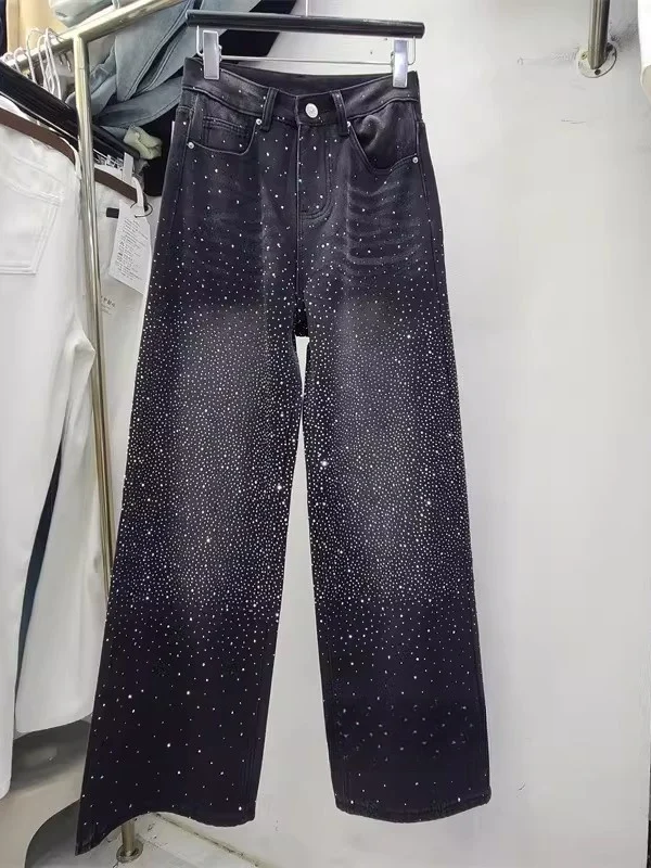 

Retro Fla Diamond High Waist Wide Leg Jeans Casual Versatile Loose Fit Blue Denim Pants Spring 2026 Women's Faion