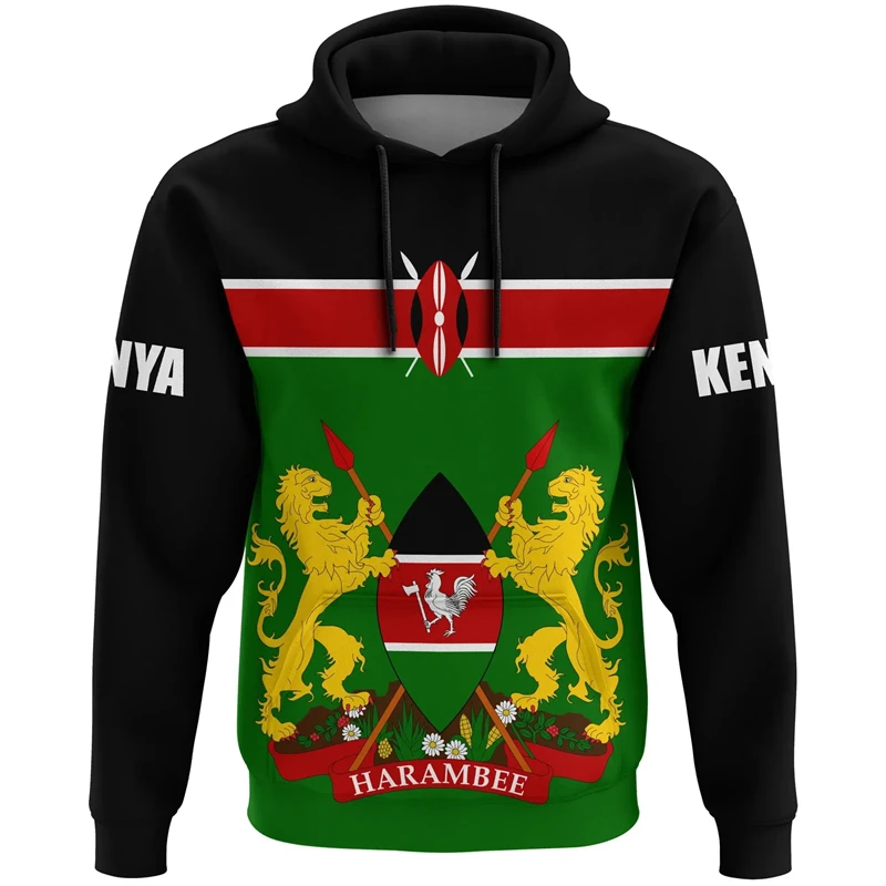 Kenya Flag Emblem Graphic 3d Printed Hoodie For Men African Country Long Sleeve Oversized Pullovers Sweatshirt Unisex Tracksuit