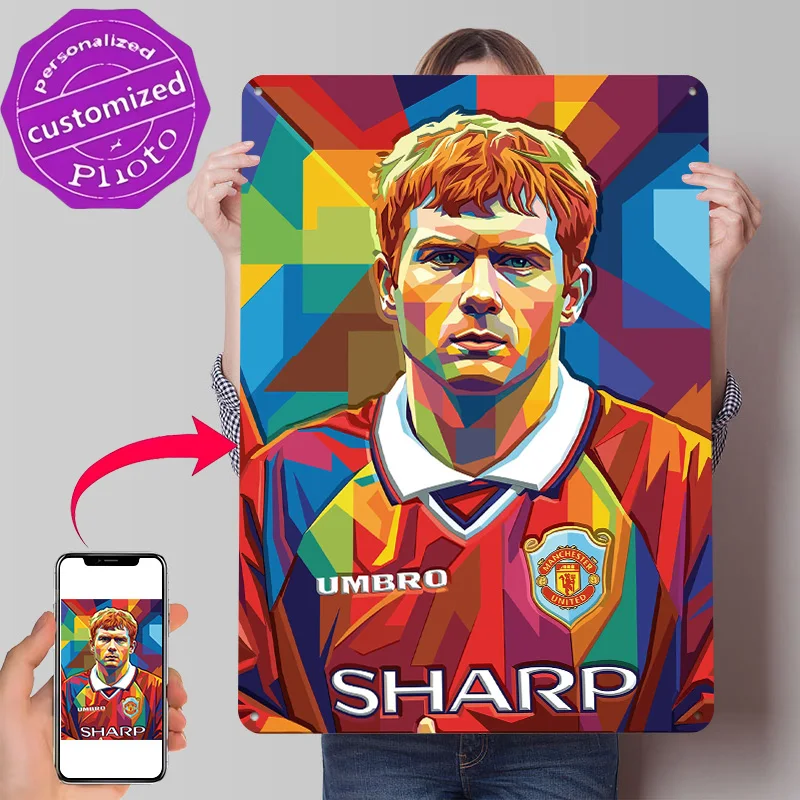 Placa de Metal Texturizada 3D Personalizada Paul Scholes Pop Art, Arte de Parede Vintage, Placas de Metal para Decoração de Casa, Escritório e Quarto, Placa Personalizada