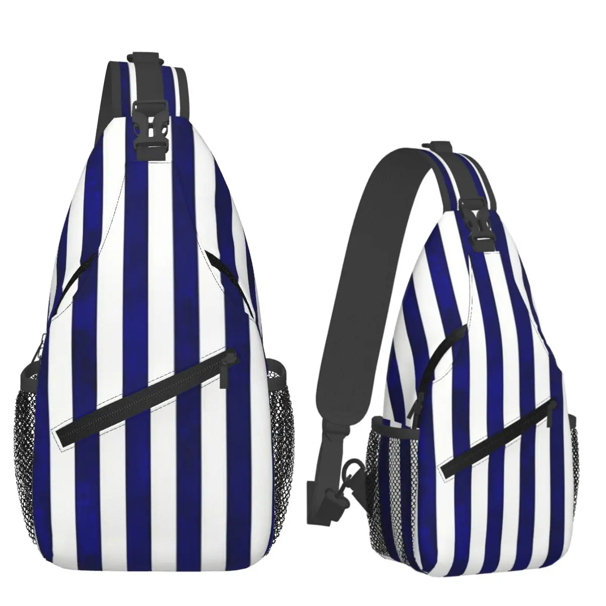 Classic Stripes Navy Blue And White Chest Bag Men Sling Crossbody Backpack Chest Bag Travel Hiking Daypack Shoulder Bag