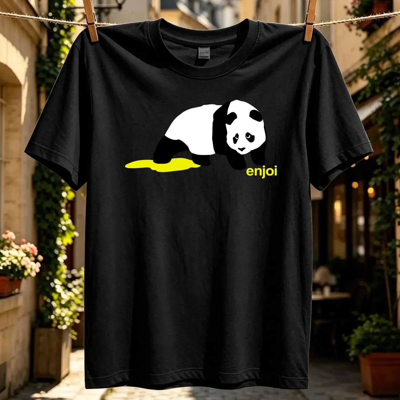 washed T Shirt Enjoi Skateboard Panda Logo  Size Small Adult Dark Gray vintage Washed Stretched streetwear Comfortable Casual
