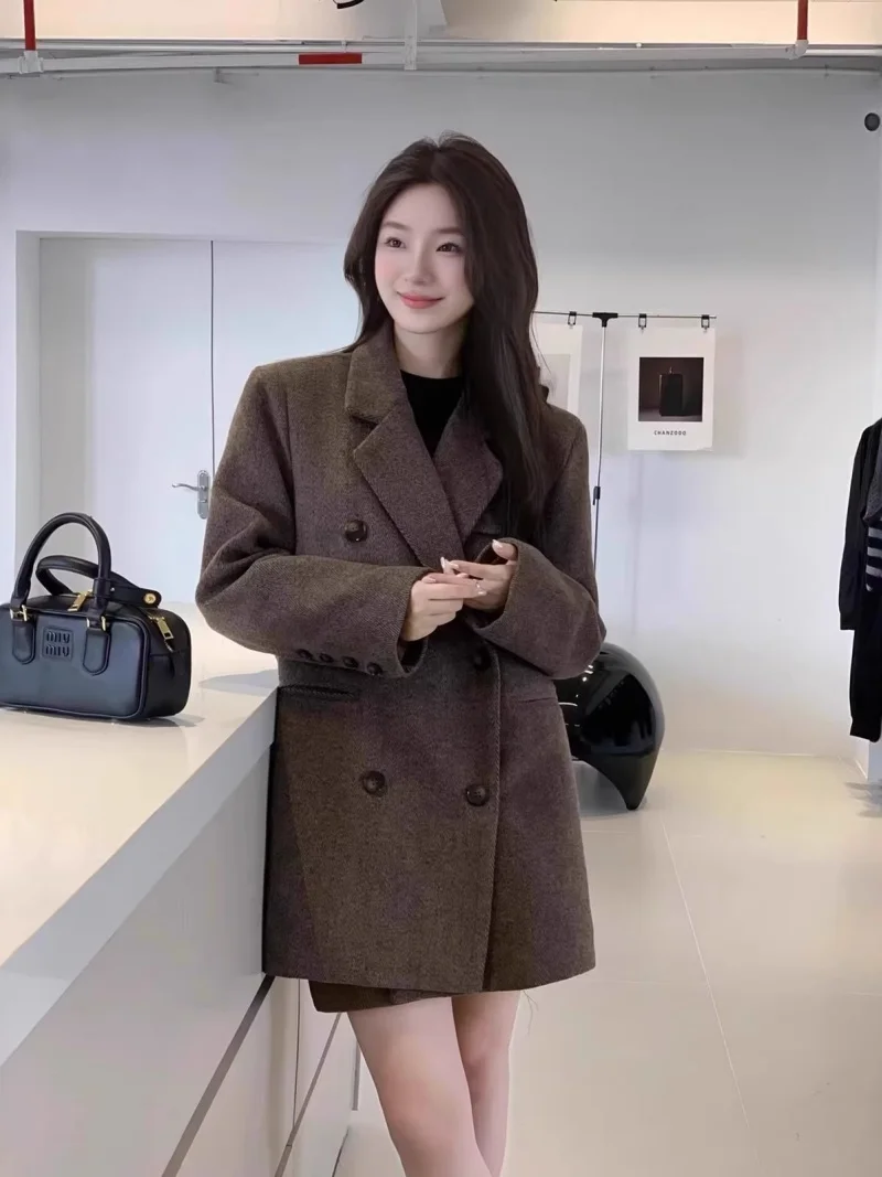 Vintage Wool Blazer for Women, Short Tweed Jacket Coat, 2025 Autumn Winter Thick Warm Outerwear (W2054)