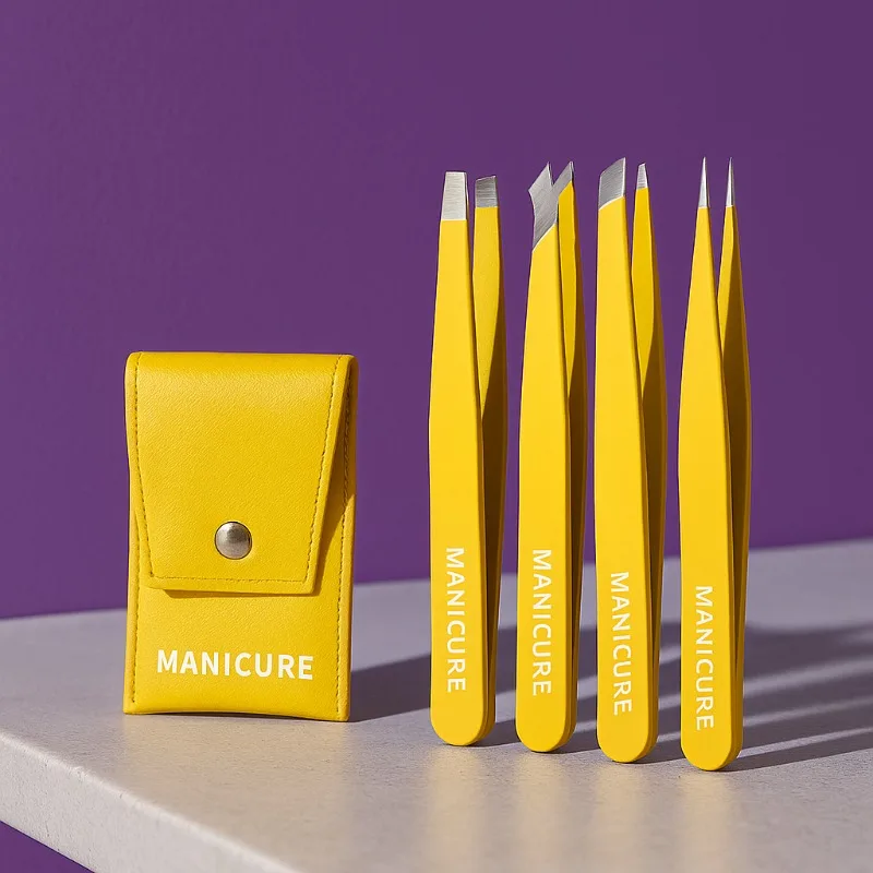 4 個眉毛ピンセットセットステンレス鋼斜め眉クリップ脱毛メイクツール女性男性用