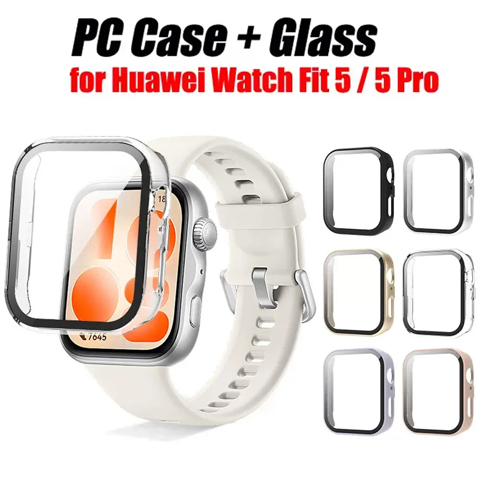 Funda de vidrio templado + PC para Huawei Watch Fit 5 Pro, protector de pantalla integral para Huawei Watch Fit 5, Accesorios