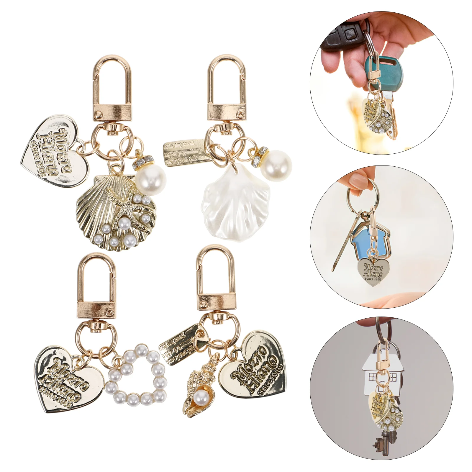 4 Pcs Pearl Shell Keychain Charm Matching Keychains for Couples Cute Girls House Holder Wall Household