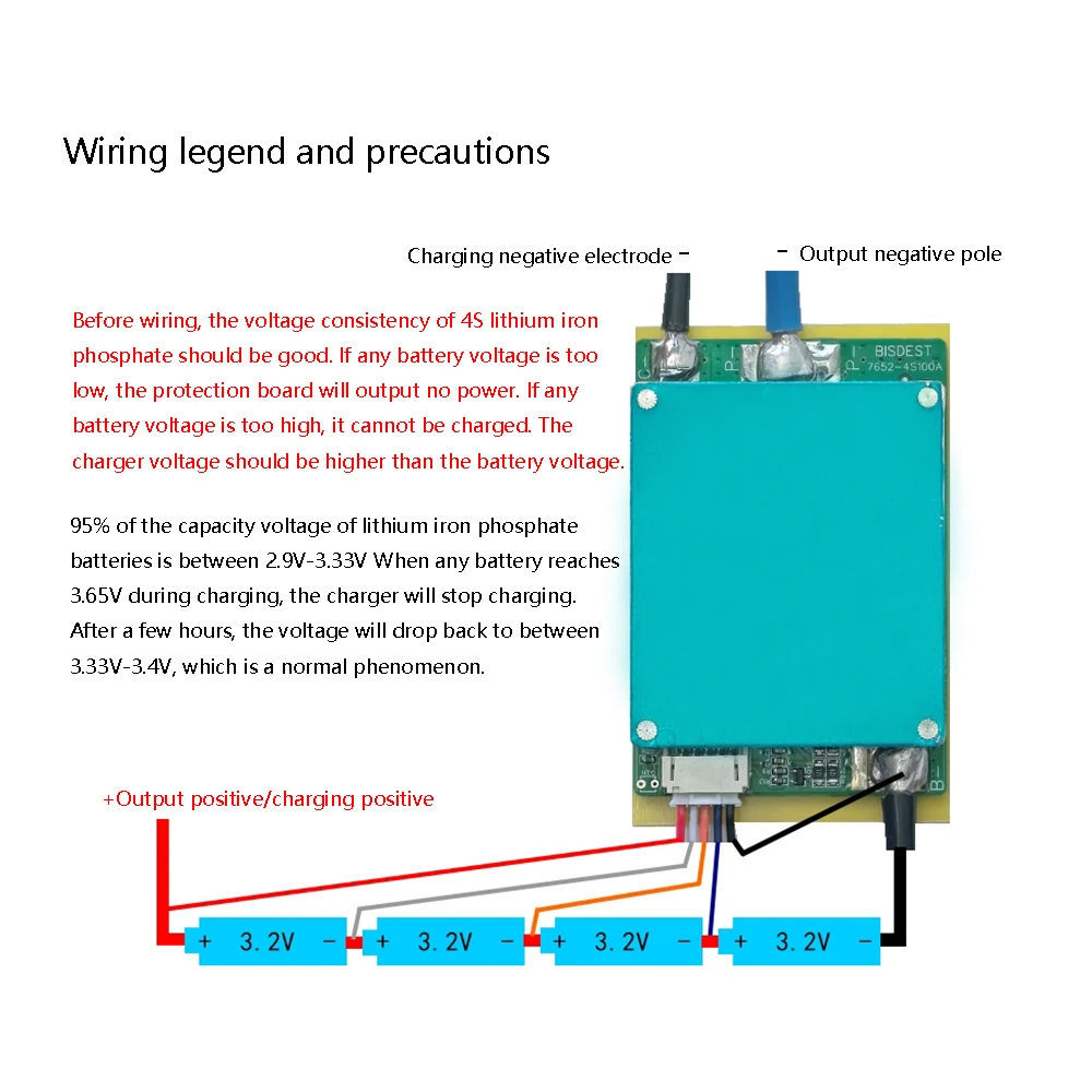 4S 100A Lithium Iron Phosphate Battery 100A Split Port Protection Board 3.2V 12.8V Overcharge Protection 3.65V