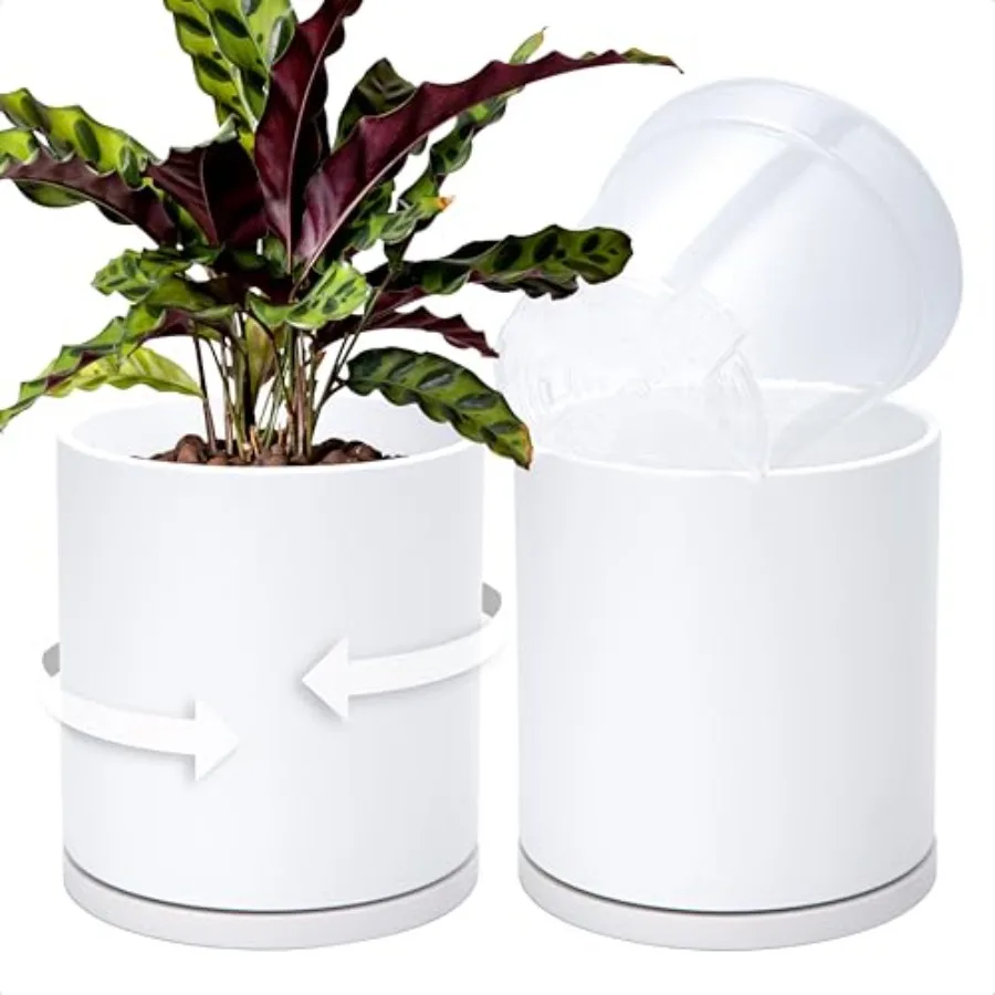 

Двухслойный самополивающийся набор для выращивания растений: вращающийся пластиковый внешний горшок с прозрачной внутренней емкостью для здоровья корней, идеально подходит для дверных и подвесных растений.