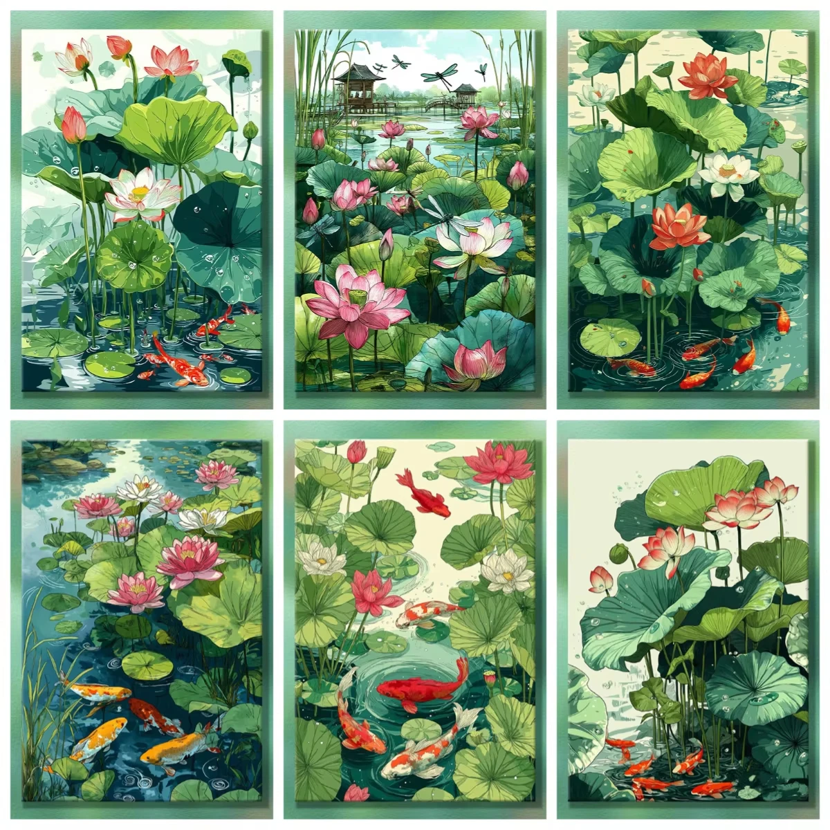Oil Painting By Numbers Lotus Koi Fish Canvas Kit Oriental Water Lily Pond Traditional Chinese Floral DIY Wall Decor