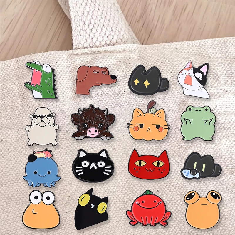 Niedliche Tier-Emaille-Pins mit großem Kopf: Lustige Krokodil-, Hunde-, Frosch-, Oktopus-, Tomaten-Broschen für Rucksack, Revers, als Schmuckgeschenk – Detail 8