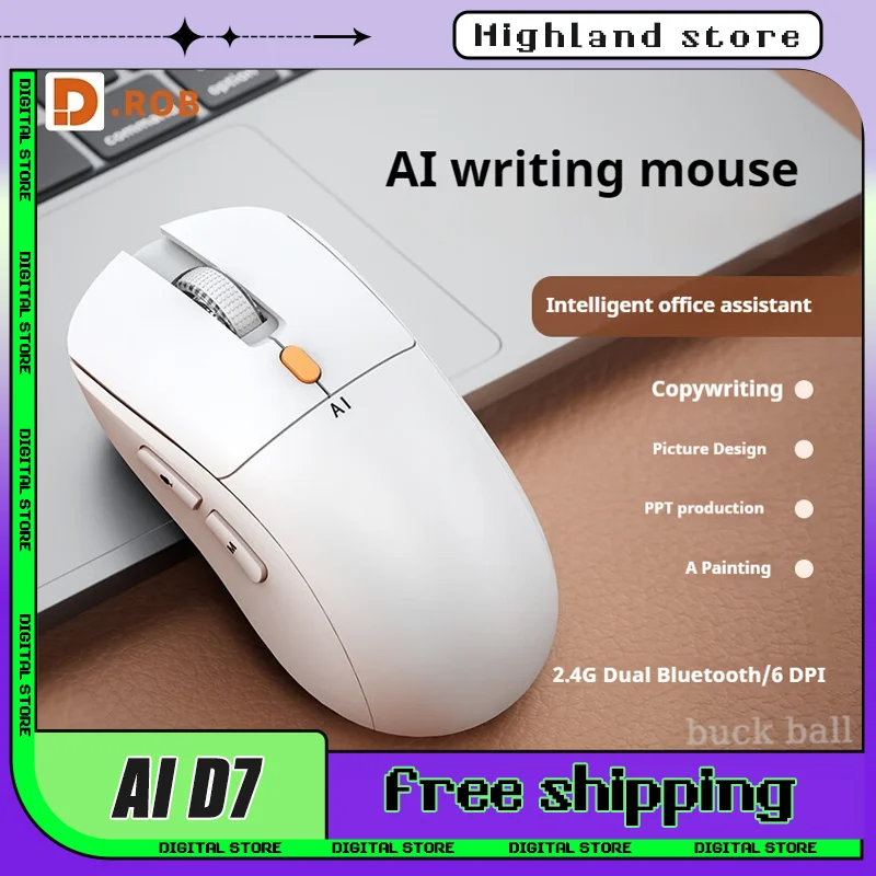 

DROB D7 Gamer Wireless Mouse Quiet AI Mouse 3mode 2.4G Bluetooth Lightweight Magnetic Charging AI Voice Typing Translation Mice