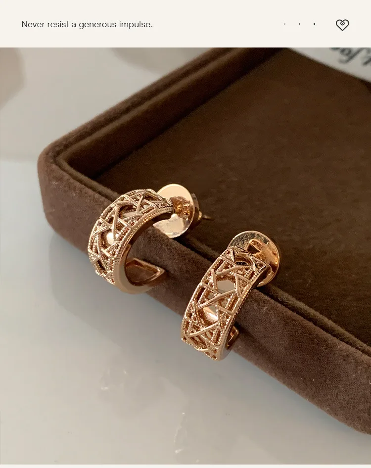 Roségold Hexagramm Runde Ohrstecker für Damen, 18K Vergoldet, Premium-Ohrringe, Leichter Luxus Vintage-Stil Schmuck Geschenk – Detail 7
