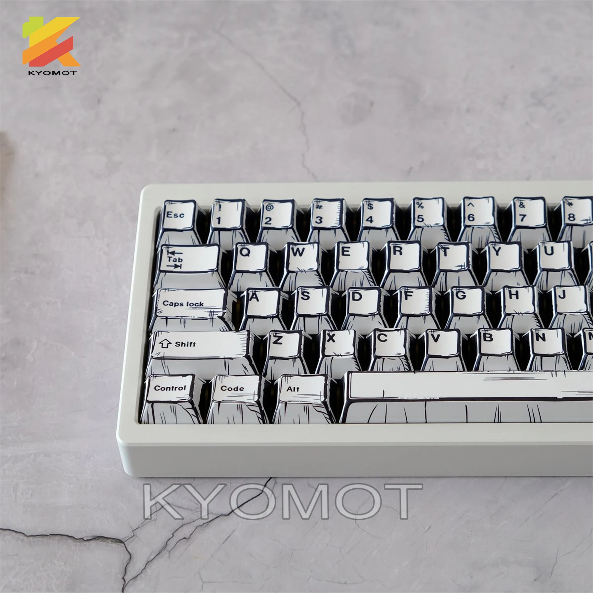 KYOMOT 150 Keys Comic Style White Keycaps Cherry Profile PBT Dye Sub Anime Keycap for DIY Game MX Switches Mechanical Keyboard