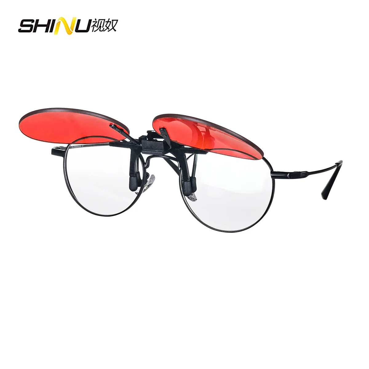 SHINU Rote Linsen-Clip-On-Brille zum Schlafen besser, runde orangefarbene Linse für Spiele oder Arbeiten, gelbe Linsen, Nachtsicht zum Fahren – Detail 4