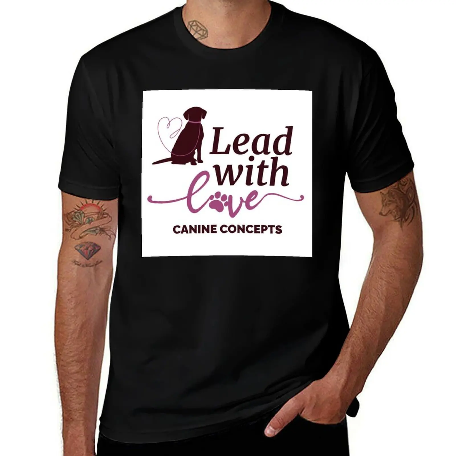 

Lead with Love with pink cursive love paw T-Shirt valentines clothes plus sizes T-shirts man mens t shirt