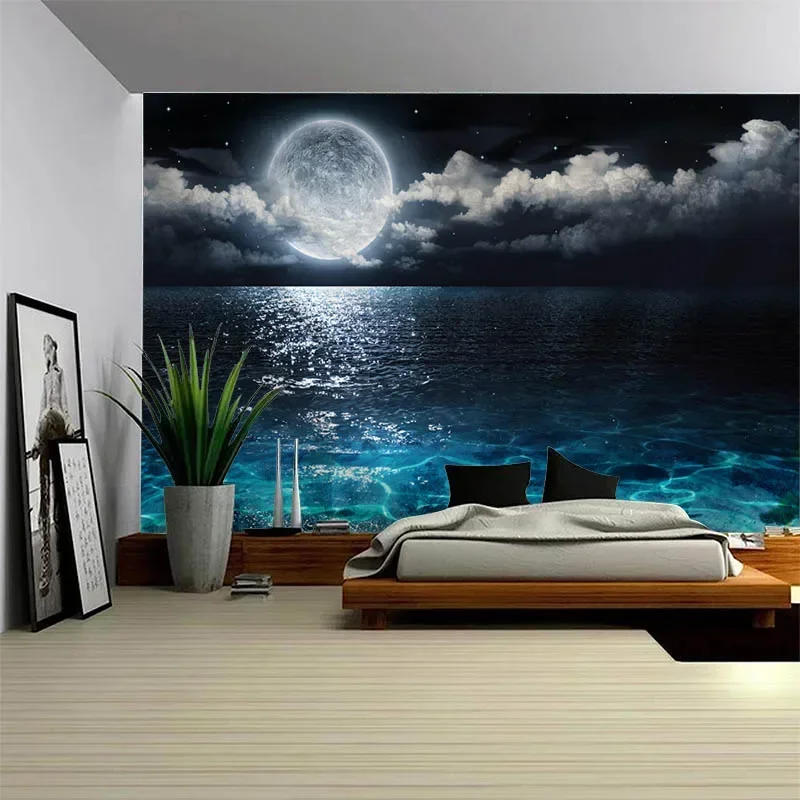 Night Sky Ocean Tapestry  Magical Fantasy Starry Sky Wall Hanging Bedroom Living Room Dormitory Wall Art Decoration