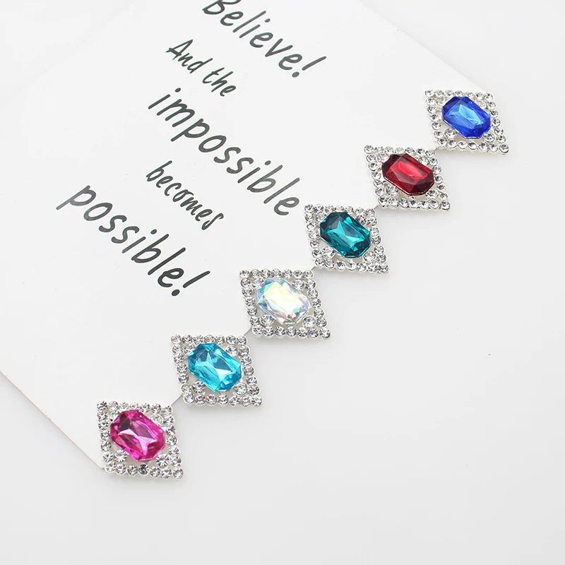 Brand New 10 Pack 30*23mm Rectangular Metal Rhinestone Flat Bottom Buttons for DIY Wedding Clothing Decorative Accessories