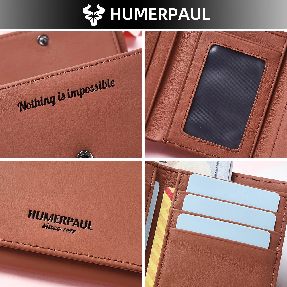 HUMERPAUL Genuine Leather Wallet Trifold Bifold Card Holder with Zipper Pocket RFID Cash Coin Organizer for Men