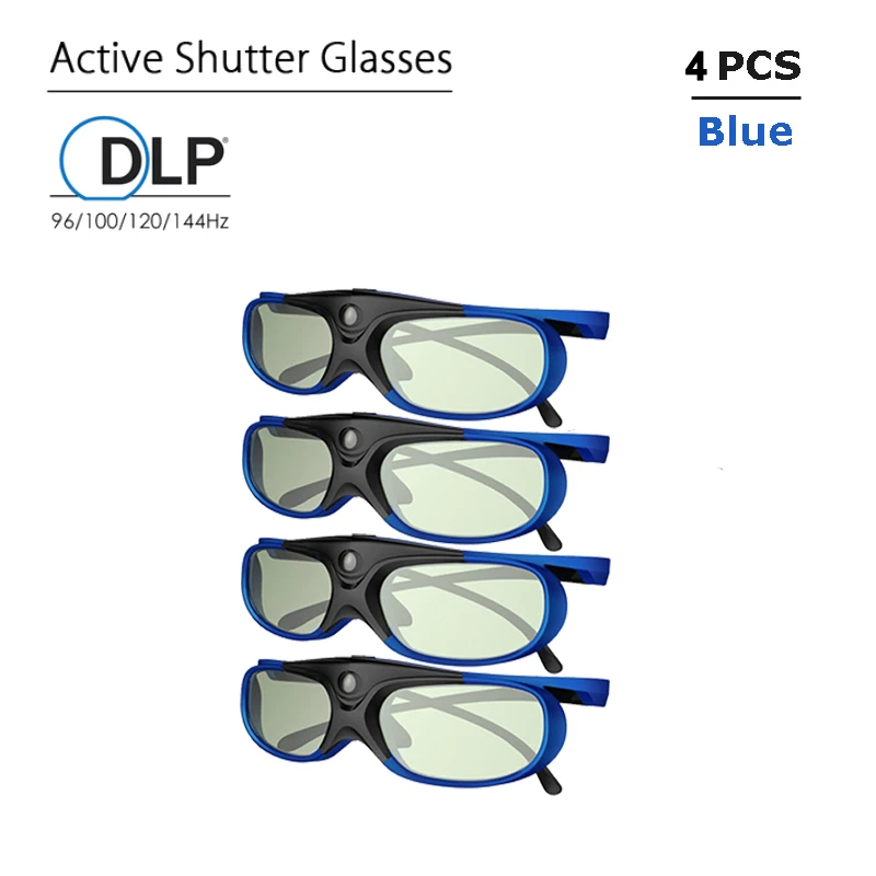 DLP 3D Glasses, 144Hz Rechargeable 3D Active Shutter Glasses For All DLP-Link 3D Projectors,Viewsonic DLP Projector Blue - 4Pc