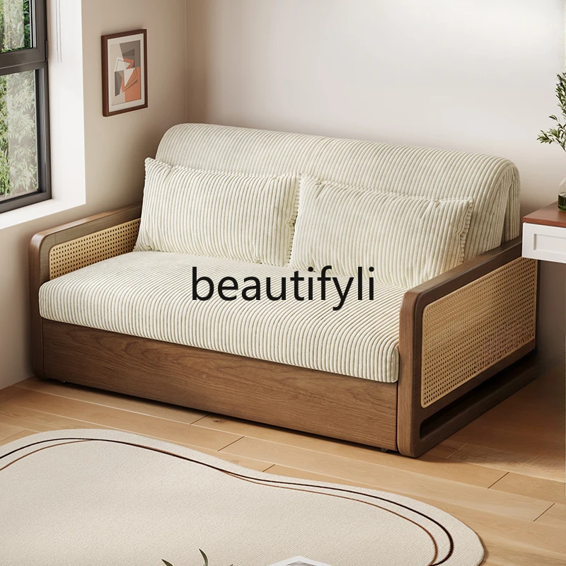 

Solid wood electric sofa bed foldable multi-functional dual-purpose intelligent remote control can be used as a reclining