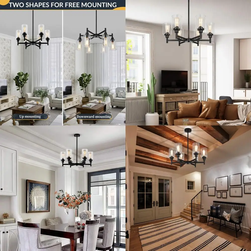 6-Light Lighthouse Pendants for Dining, Industrial Glass Shade Hanging Lights for Living Room, Kitchen, Bathroom, and Bedroom