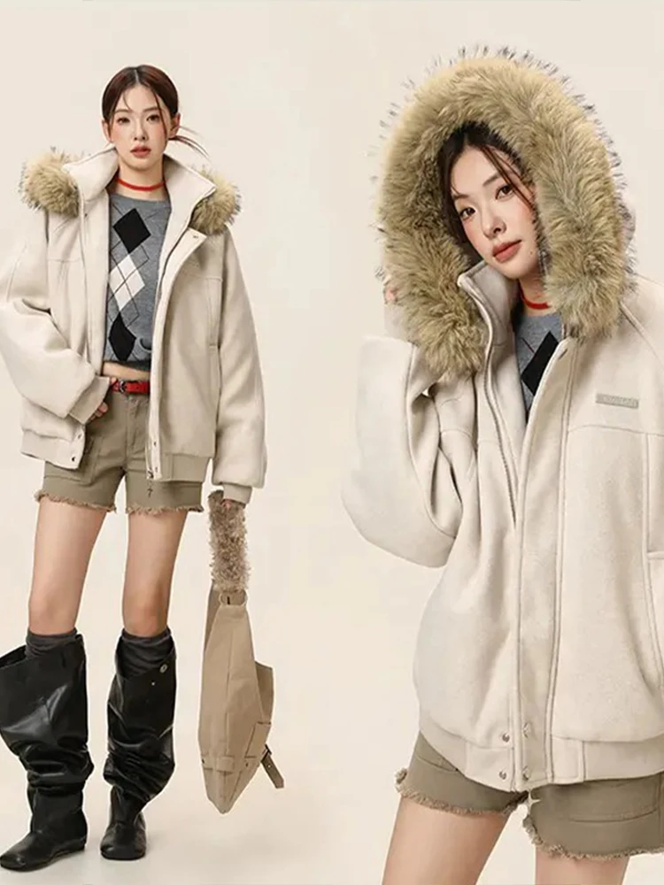 

Американская твидовая куртка в стиле пэчворк из хлопка для мужчин и женщин, зимняя теплая хлопковая куртка с капюшоном, свободный крой, молодежная, удлиненная, с длинными рукавами