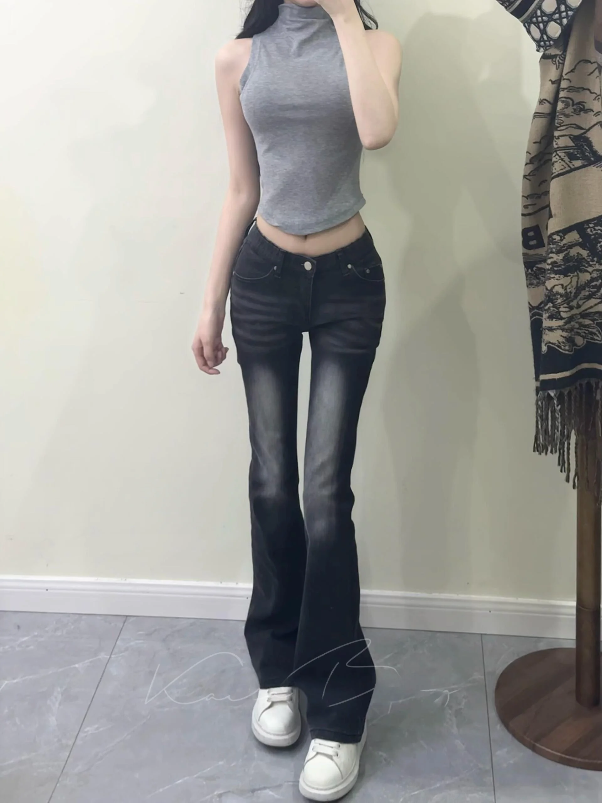 

Low Waist Bell Bottom Jeans Women's High Elastic Cotton Denim Washed Slimming Butt Lifting American Retro Hot Girl Jeans