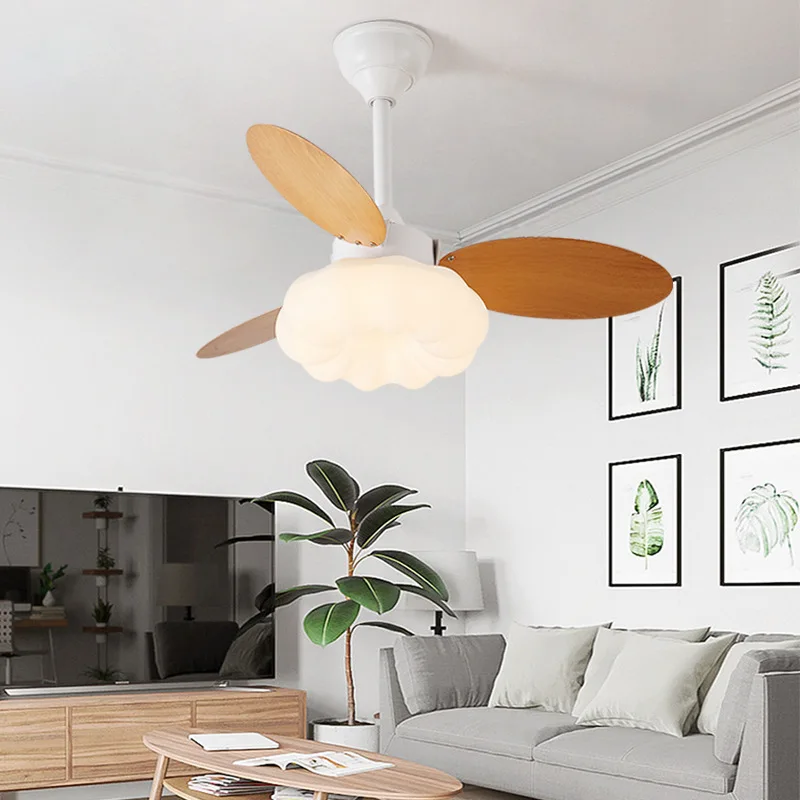 

Eye protection bedroom fan lamp Nordic log living room pumpkin light in the bedroom restaurant ceiling fan lamp