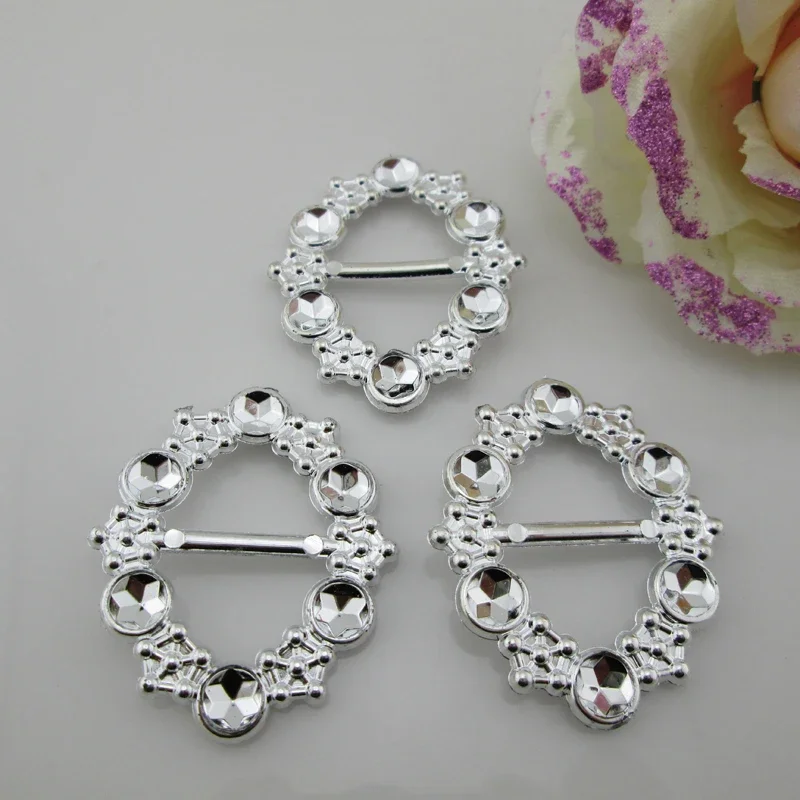 (AB75 21mm)10pcs New Oval Plastic Fake Rhinestone Plating Buckles