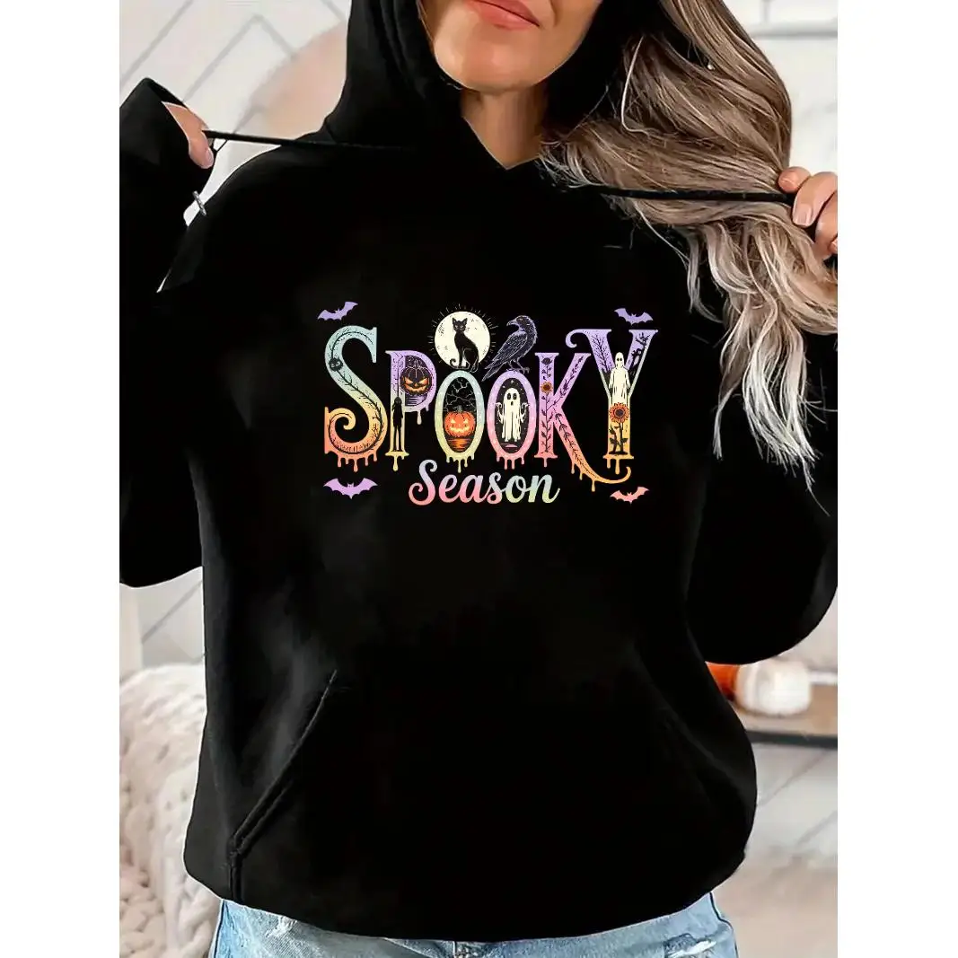 

Spooky Season Halloween Hoodie, Creepy Cute Graphic Hooded Sweatshirt, Fall Aesthetic T-shirt for Men Women