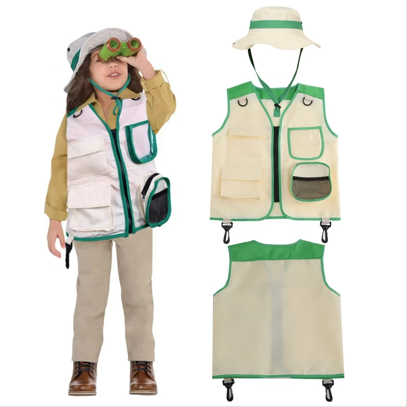 Kids Explorer Set & Cargo camping Vest Combo  Outdoor Adventure Backyard Safari Cargo Vest for  3-9years