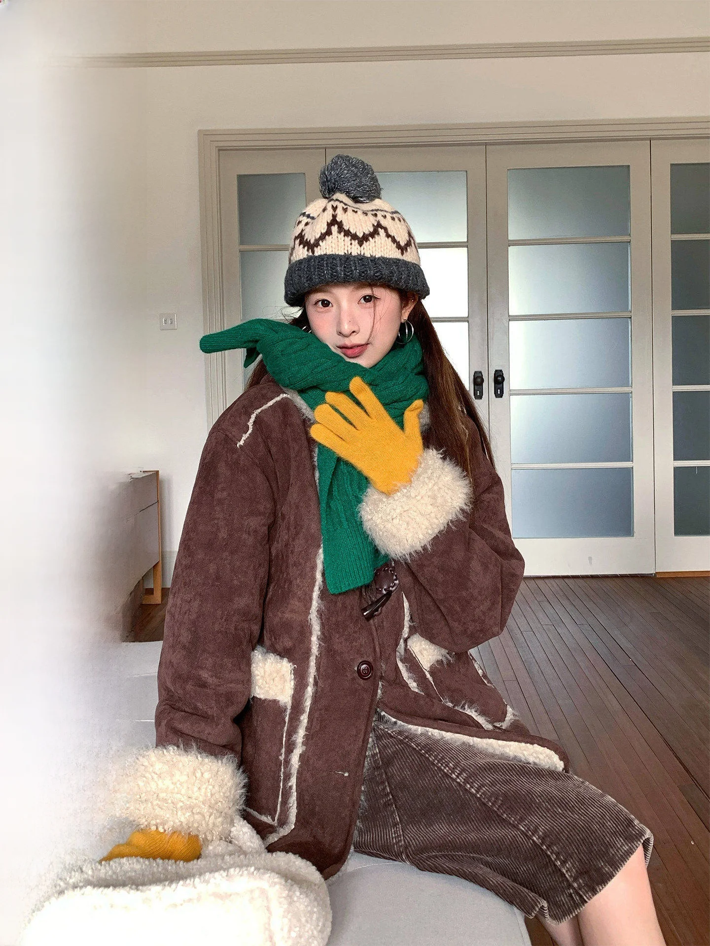 

COK Winter New Arrival Korean Sle Long Hooded Jaet Deep Brown Leather And Fur Inteated Commute Casual Faion Ladies ...