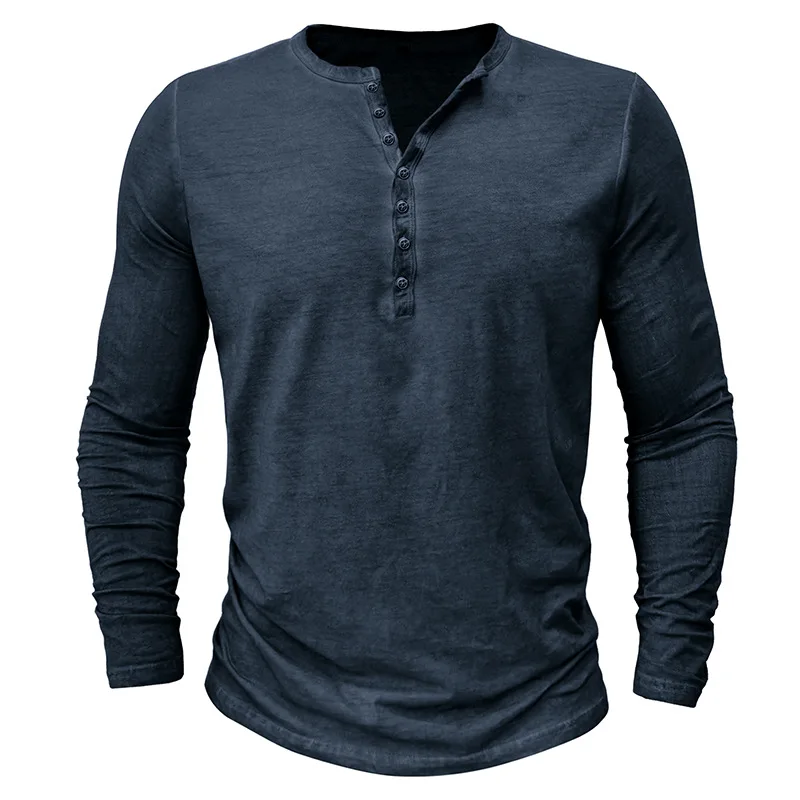 2024 Spring Henery Neck Long Sleeve T shirt Men Solid Casual Mens Tees High Quality Male Tops Classic Tshirts Mens Clothing