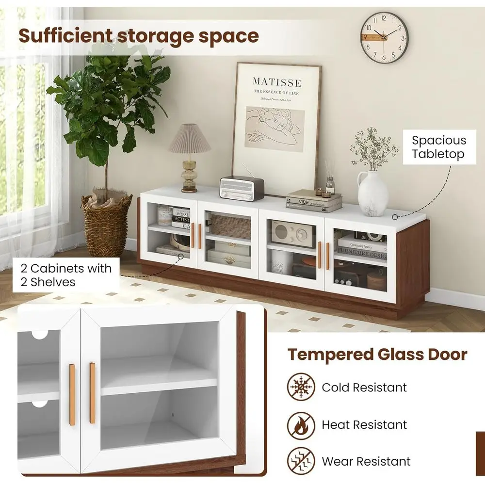 75 TV Stand Entertainment Center with Glass Doors, Adjustable Shelves, Cable Management, 70 x 16 x 20 for Living Room, Bedroom view 4