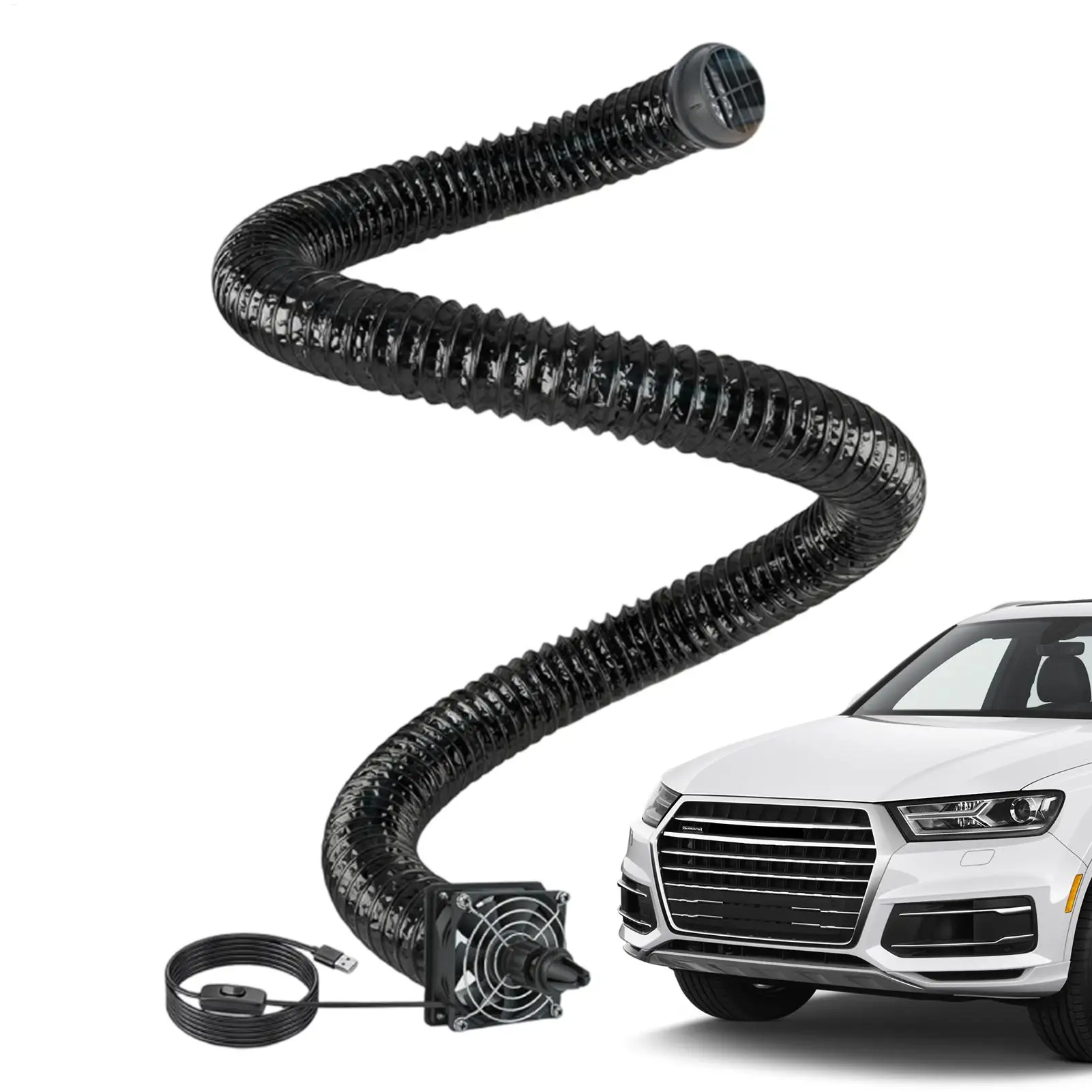 Car AC Vent Extender For Backseat, 3 M Long Hose With USB Airflow Fan, Auto Cooling Tube For Kids & Pets, SUV Truck Sedan Travel