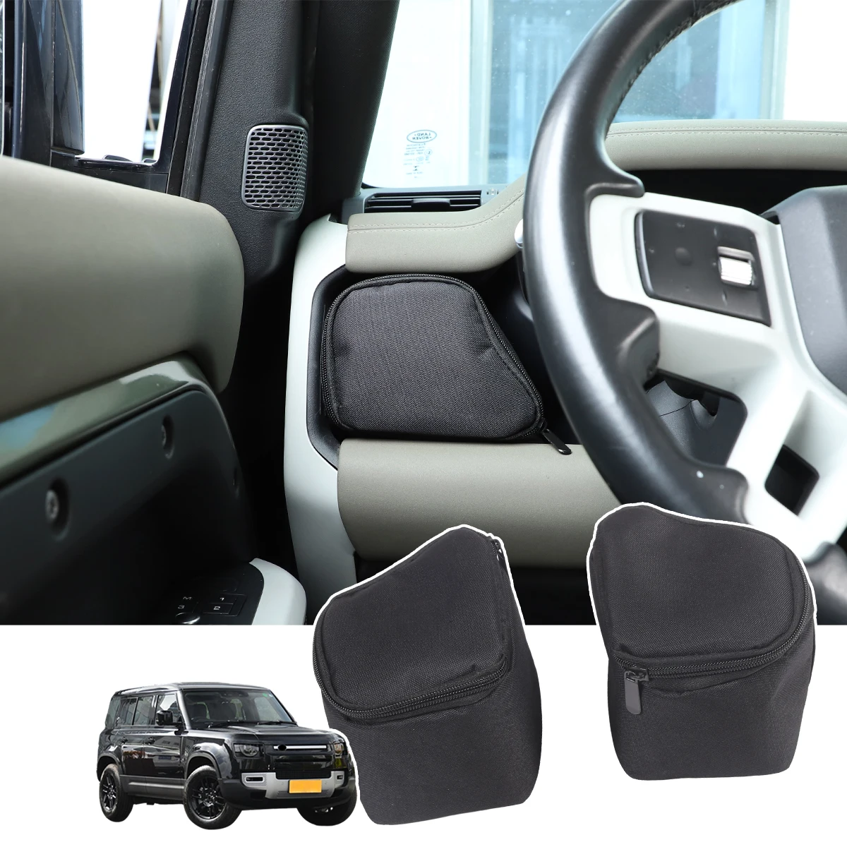 

For Land Rover Defender 90 110 2020-2024 Oxford Cloth Black Car Steering Wheel Storage Bags On Both Sides Interior Accessories