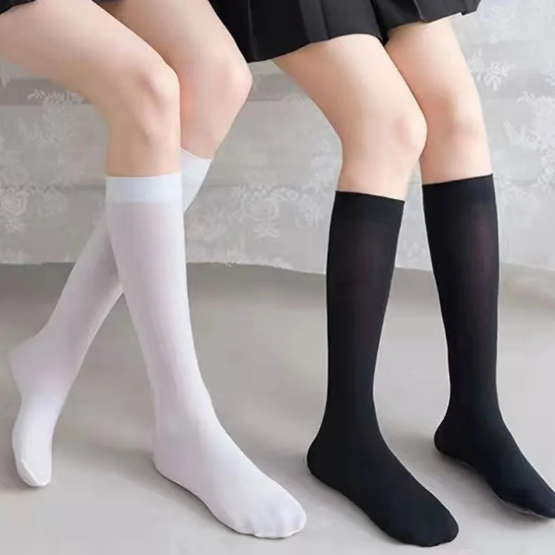 Girls\' Sweet Over Knee Long Socks Women\'s Sexy Black White Nylon Calf Socks Thigh High Stockings Legging Lolita Cosplay Tights