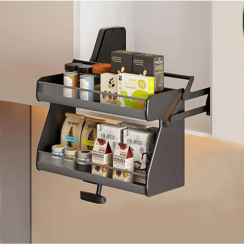 

Large capacity double-layer kitchen lifting basket cabinet hanging cabinet pull-down seasoning seasoning door-opening