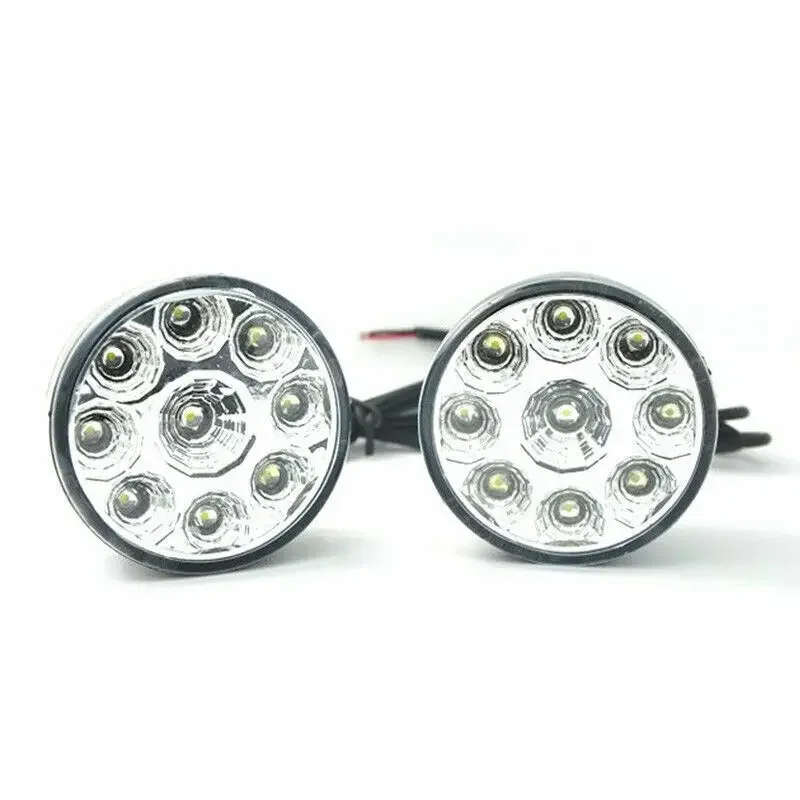 Stylish Design, 12V Car Fog Day Light, 2 Pieces White 9 LED DRL Lamp, Easy Installation, Waterproof and Shockproof