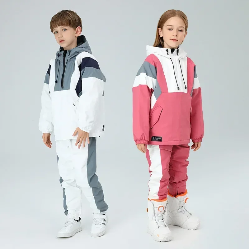 Jaket musim dingin anak laki-laki perempuan, Set Ski luar ruangan, tahan angin, tahan air, 2025, setelan Ski anak salju