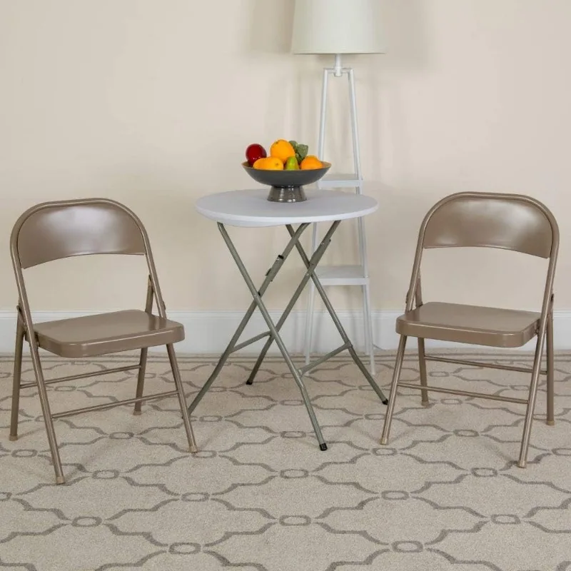 2 Pack Series Double Braced Beige Metal Folding Chair