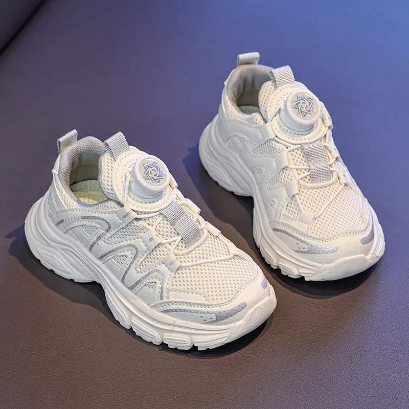 

2025 Autumn New Children Running Shoes Mesh Breathable Kids Sports Shoes Rotating Button Boys Girls Casual Tennis Shoes Non-slip