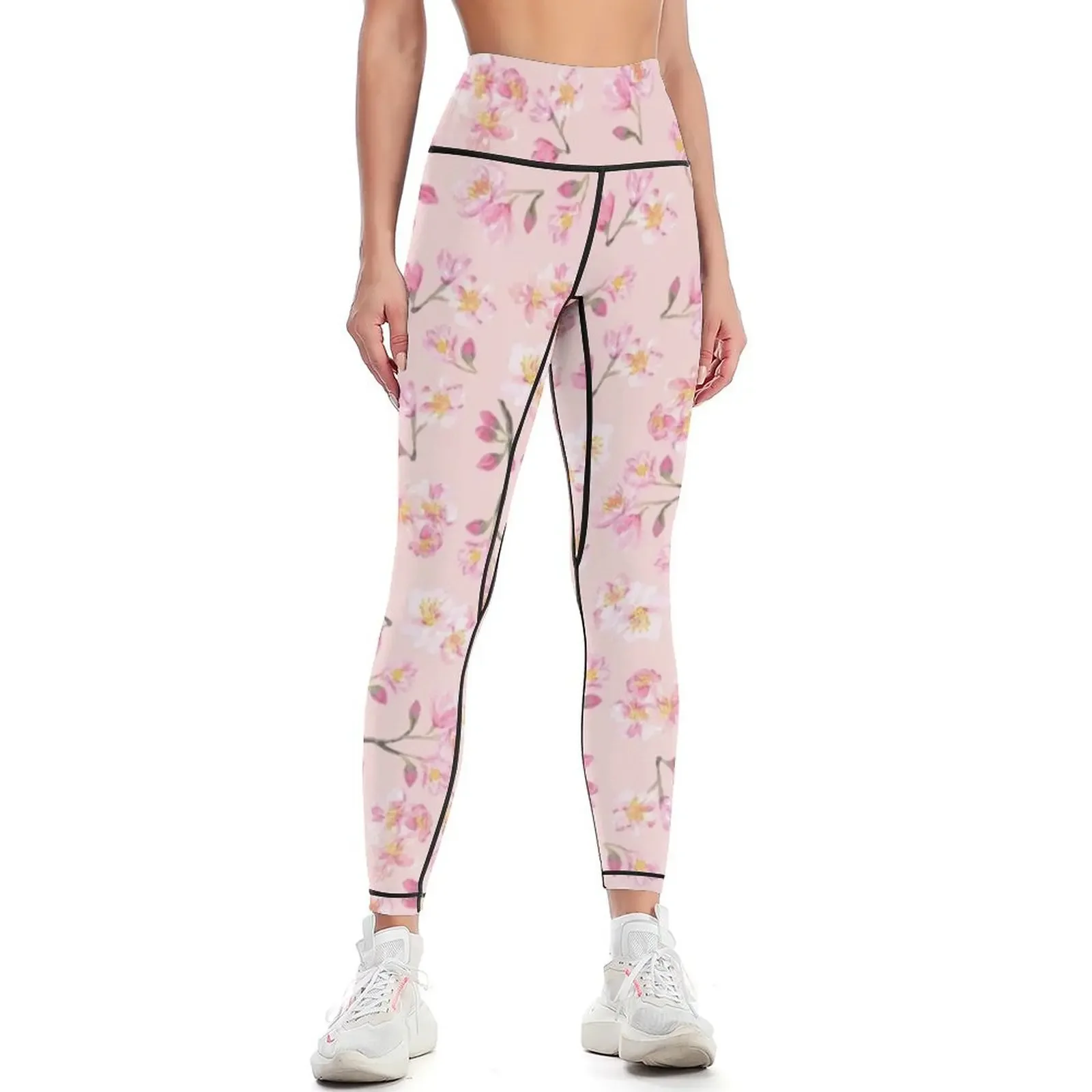 

Cherry Blossom Pattern Peach Leggings sports tennis for Fitness's gym clothes Sports female flared Womens Leggings
